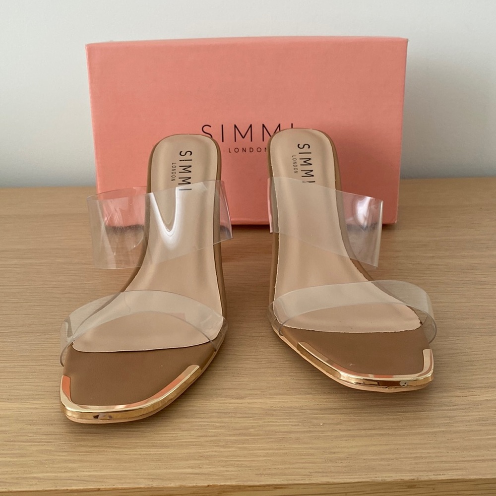 Simmi London Wide Fit Heidi Double Strap Mules with Toe Plating in Clear